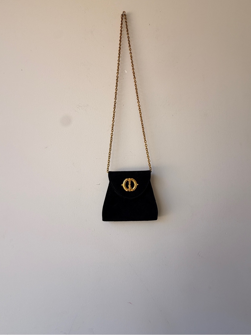 Vintage Casual Corner Black Crossbody Bag with Gold Chain